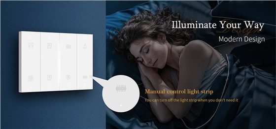 Switch panel with radar sensor light strip for hotel guest room control system 