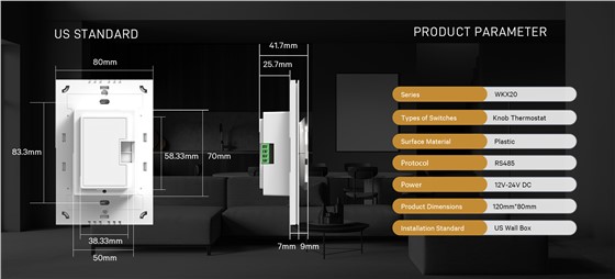RS485 smart thermostat installed in modern hotel room