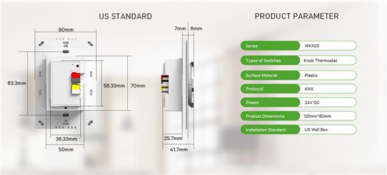WKX20 KNX Thermostat American standard for home and hotel projects