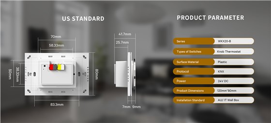 WKX20-B-KNX smart thermostat size Australian / Italian standard
