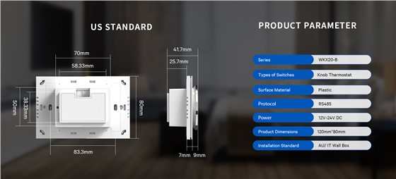 WKX20-B RS485 thermostat installation structure and terminal layout