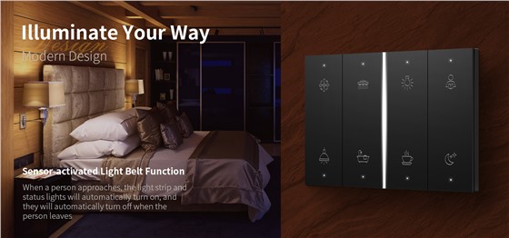 Switch panel with radar sensor light strip for hotel guest room control system Switch panel with radar sensor light strip for hotel guest room control system