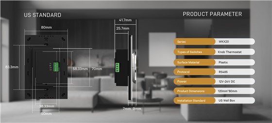 RS485 smart thermostat installed in modern hotel room