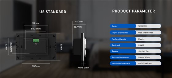 WKX20-B RS485 thermostat installation structure and terminal layout