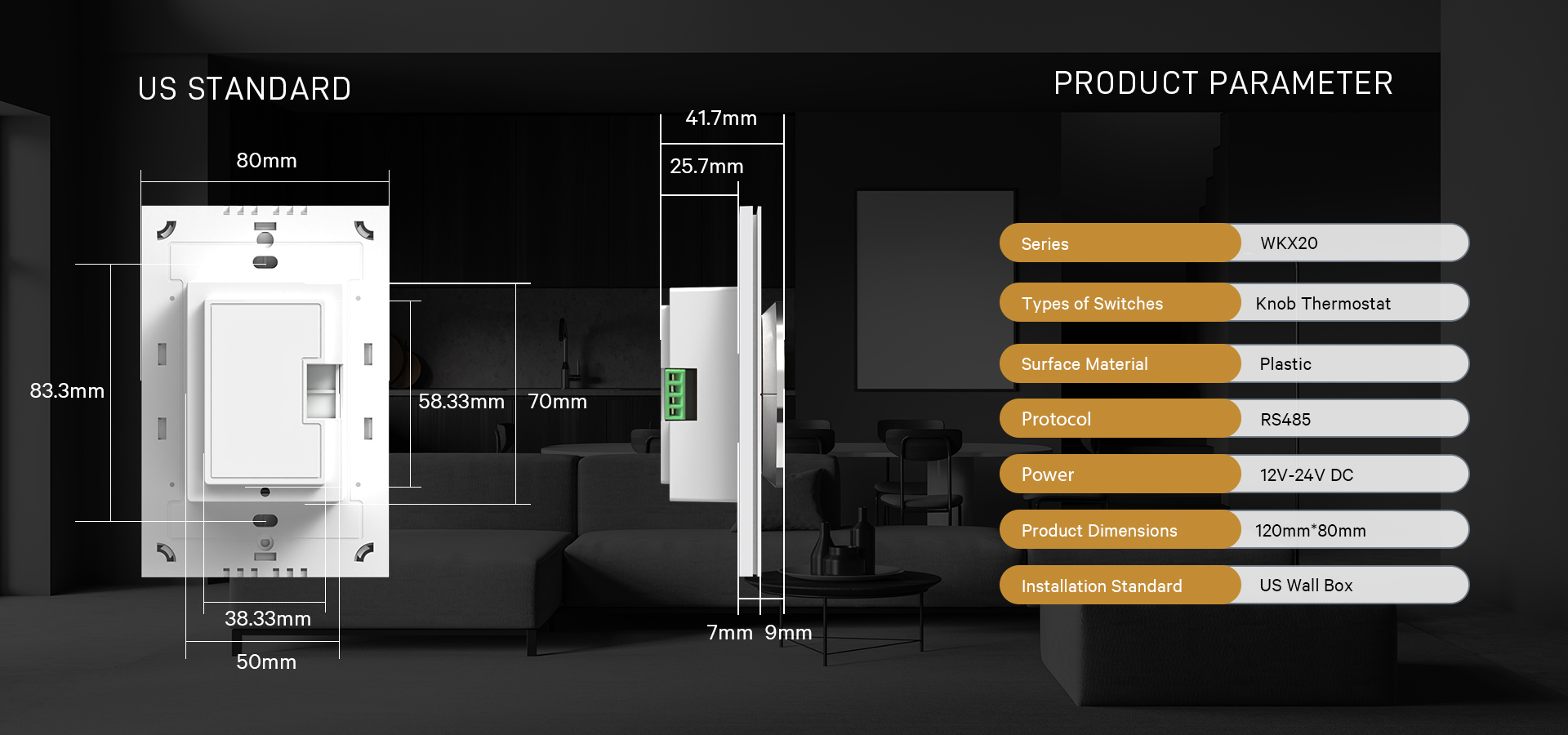 US standard thermostat dimensions