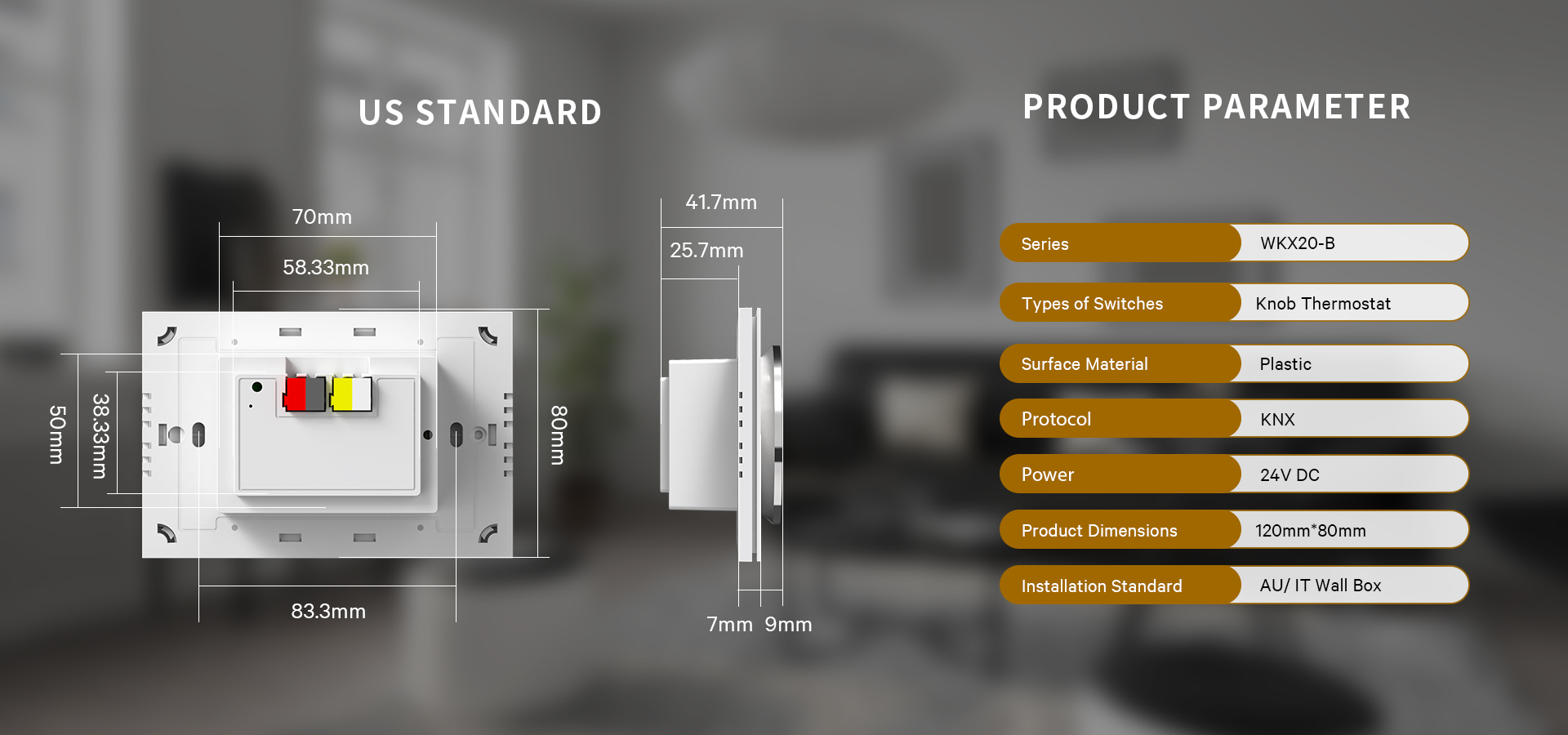 WKX20-B-KNX smart thermostat size Australian / Italian standard