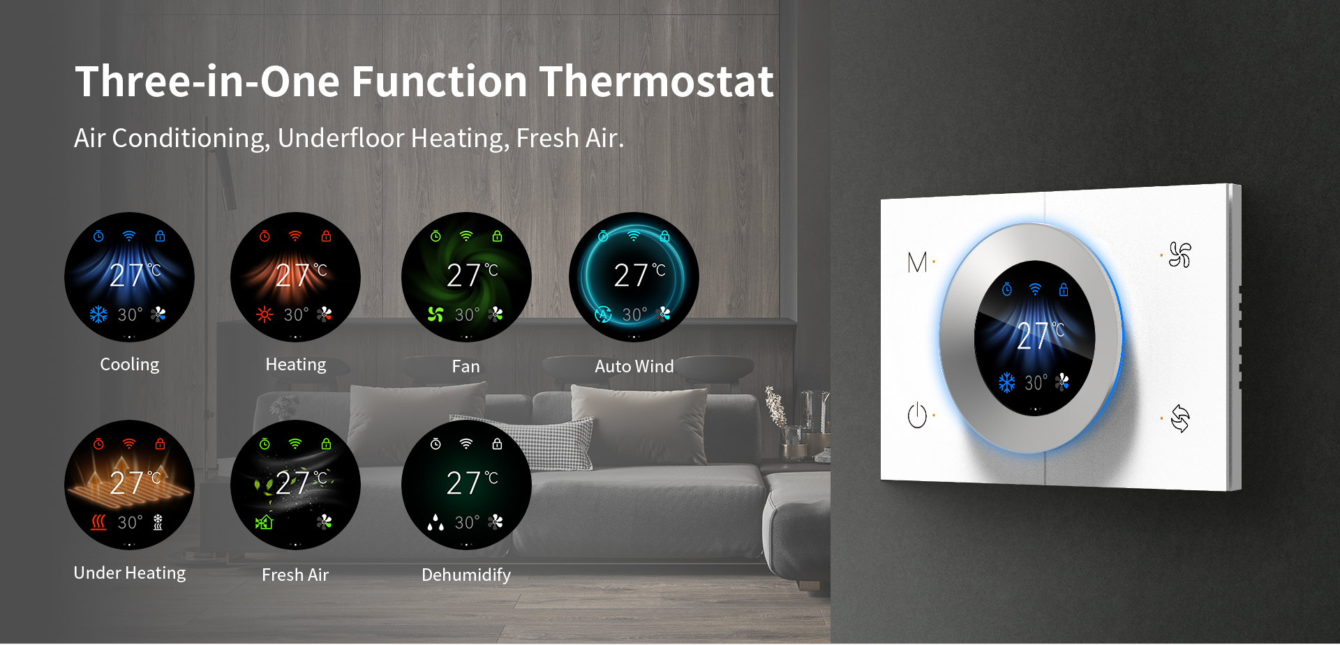 WKX20-B RS485 HVAC operating modes for cooling, underfloor heating and fresh air