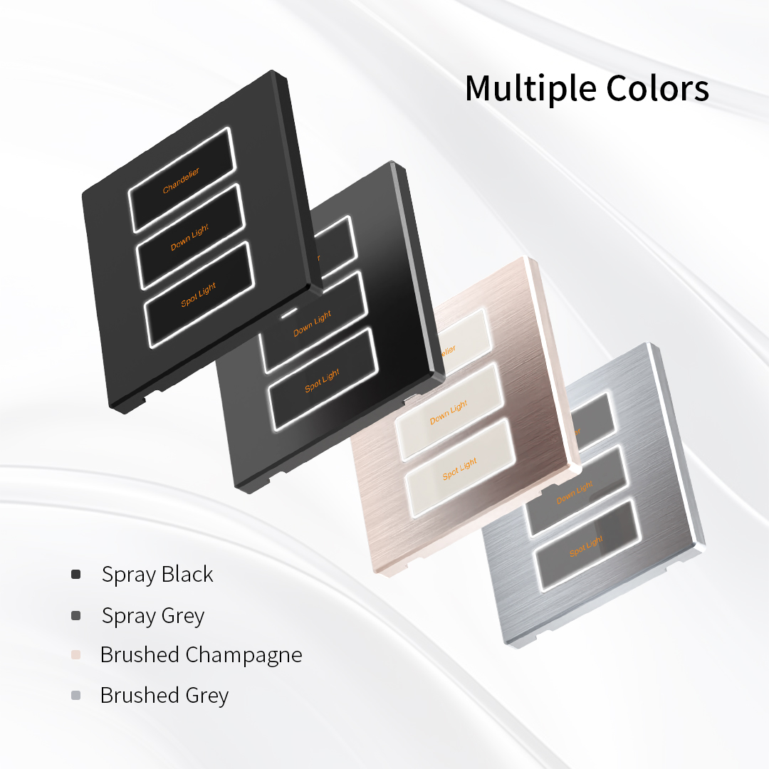 Z-6C metal tact switch frame finishes in spray black, spray grey, brushed champagne and brushed grey
