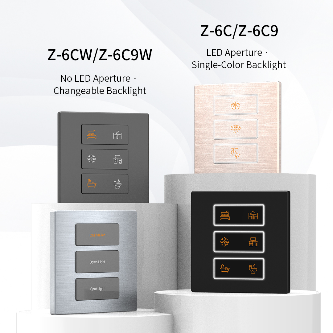 Z-6C KNX tact switch showing button illumination designs