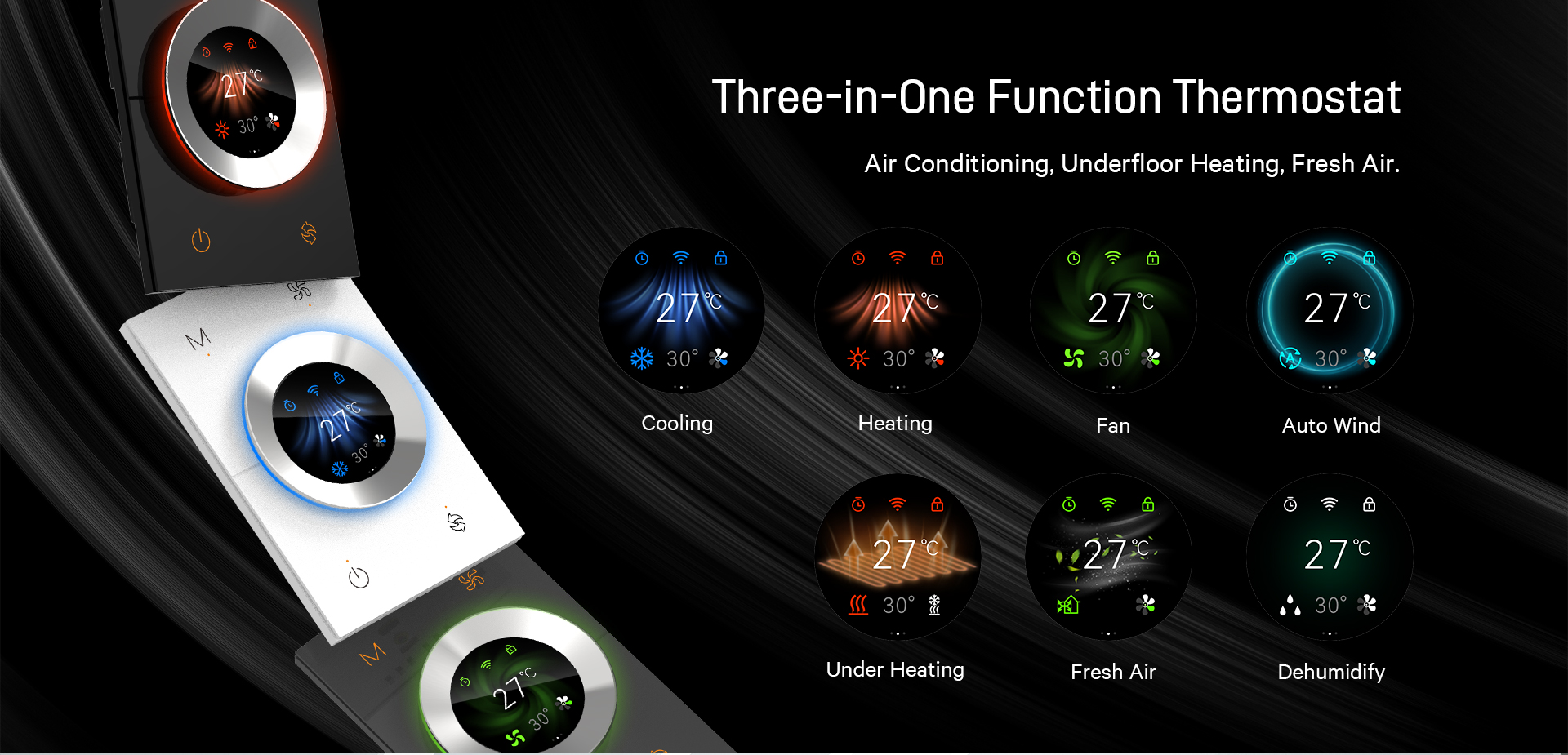 3 in 1 thermostat UI switching display
