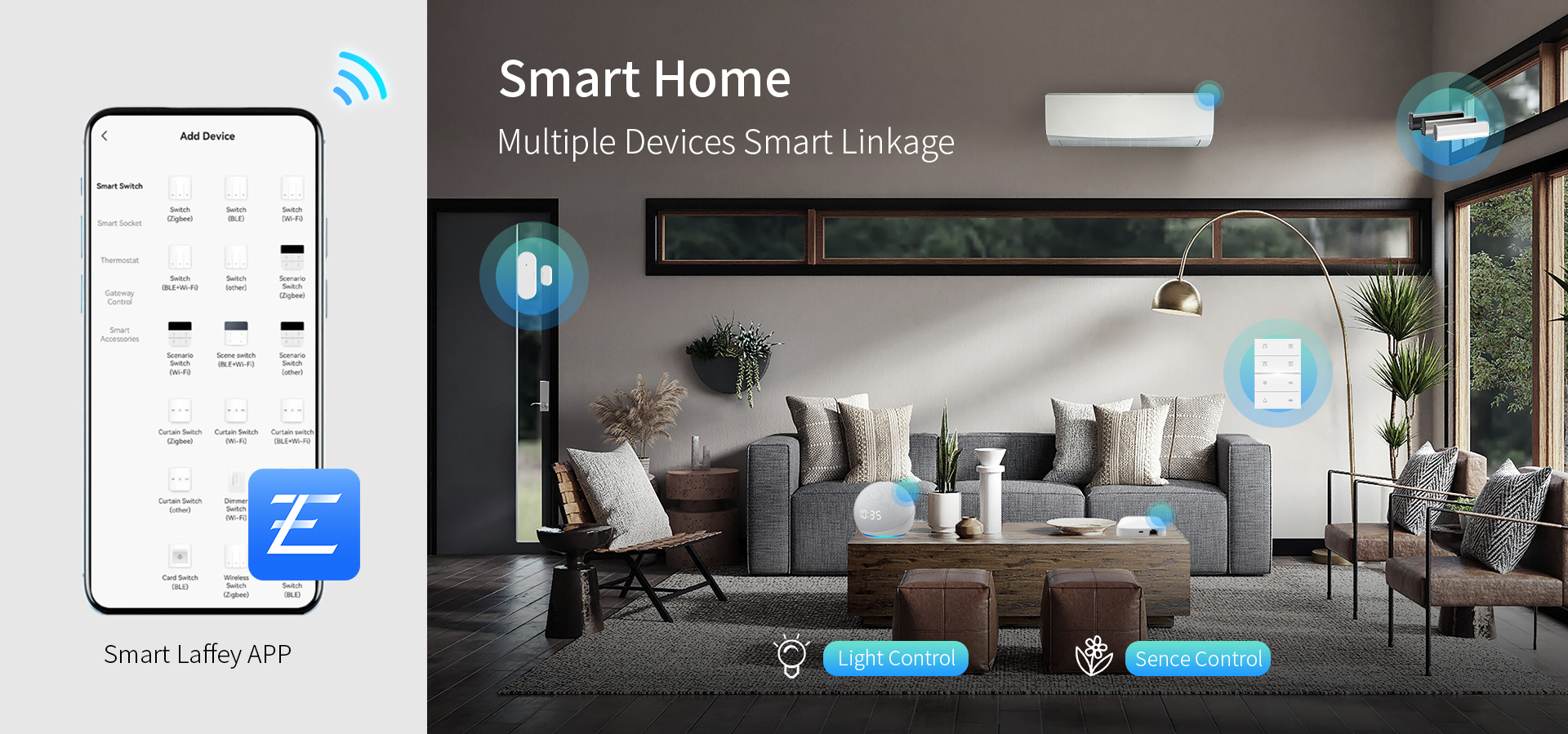 smartlaffey app control for switch, curtain, lighting, thermostat, and scenario. smartlaffey app control for switch, curtain, lighting, thermostat, and scenario.