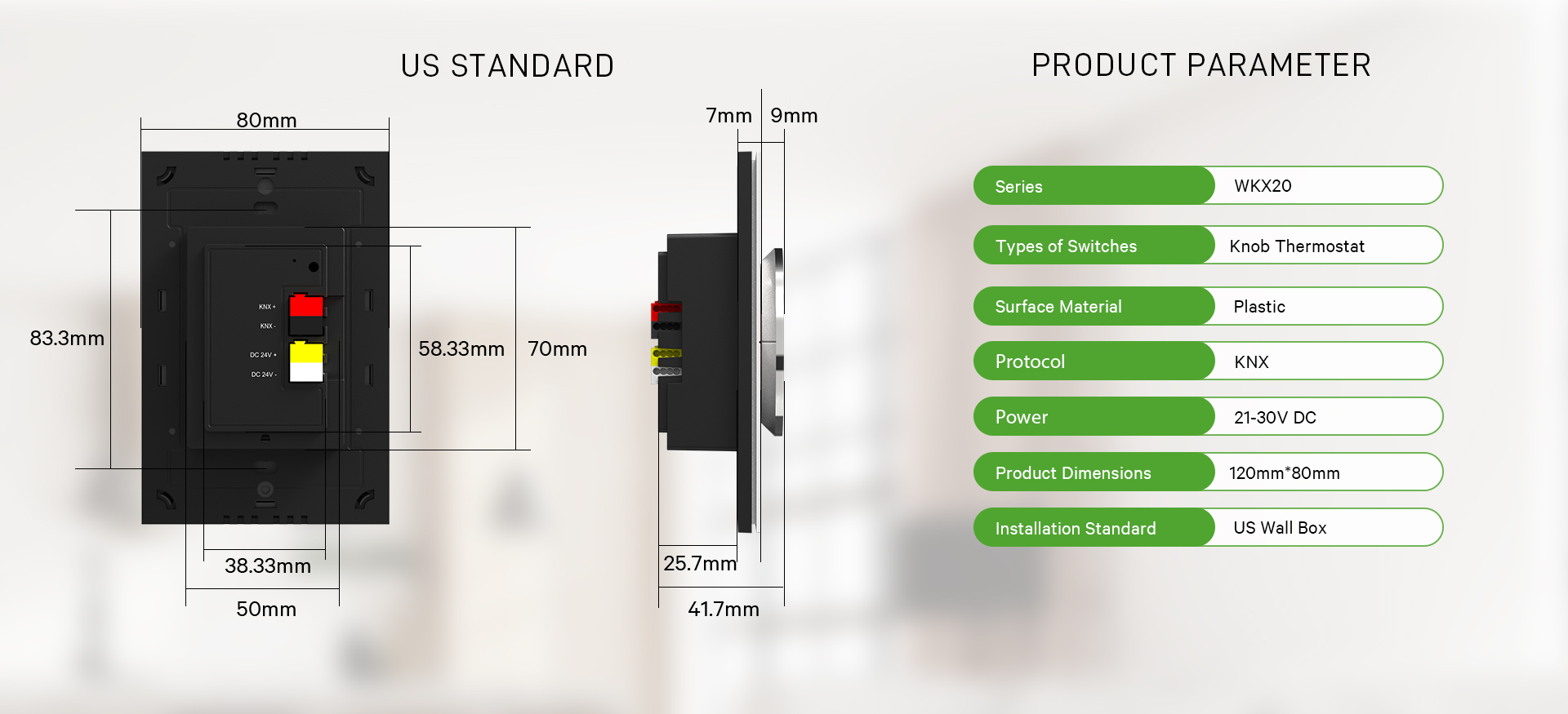 WKX20 KNX Thermostat American standard for home and hotel projects
